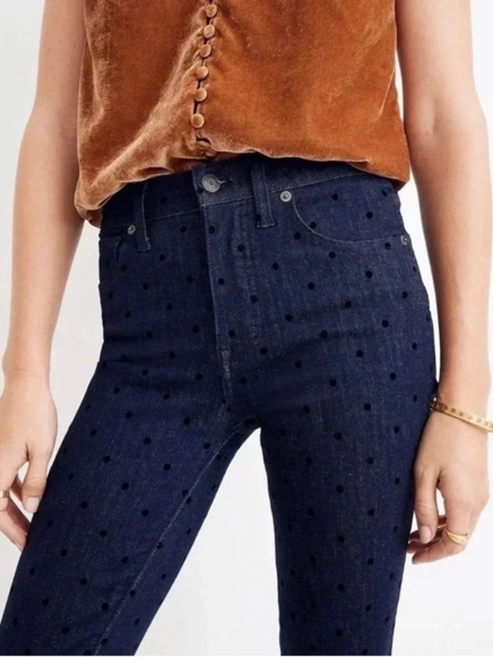 Madewell Dark Denim Flocked Dots 9” High Rise Skinny Jeans Women’s 31 NEW $158
